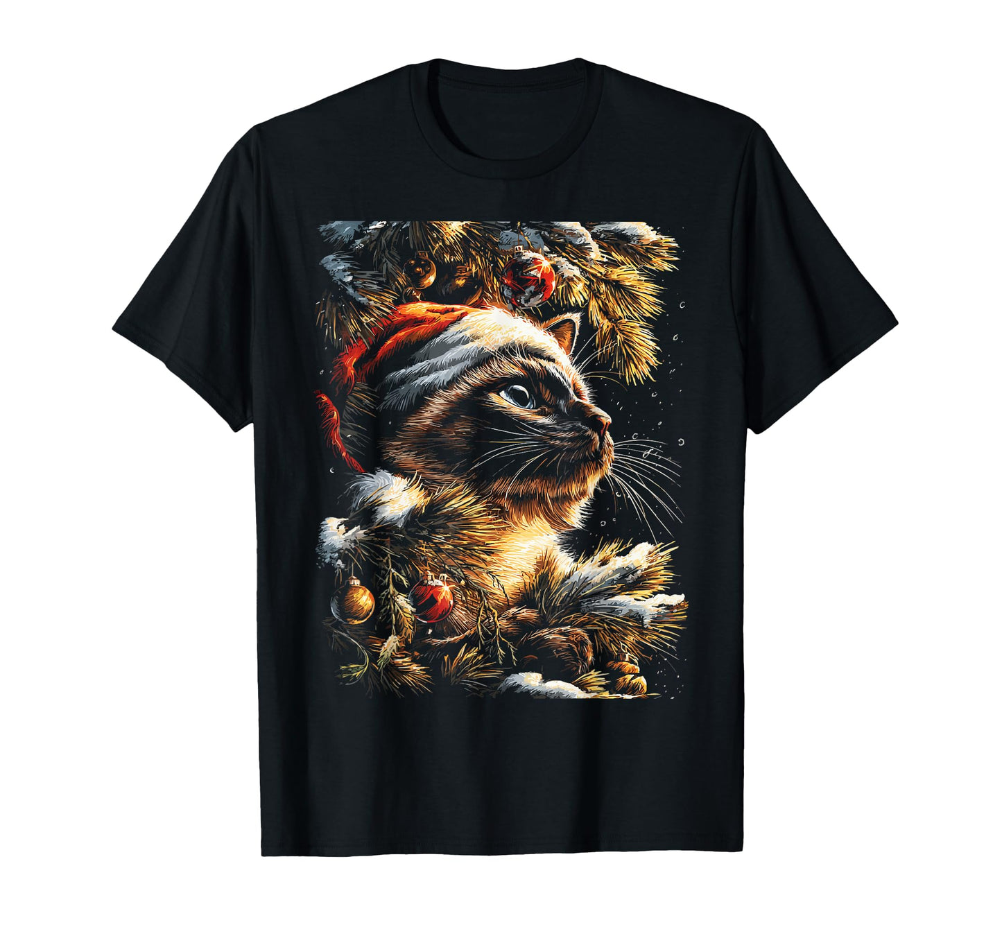Christmas Siamese Cat with Santa Hat Festive Winter Kitten T-Shirt