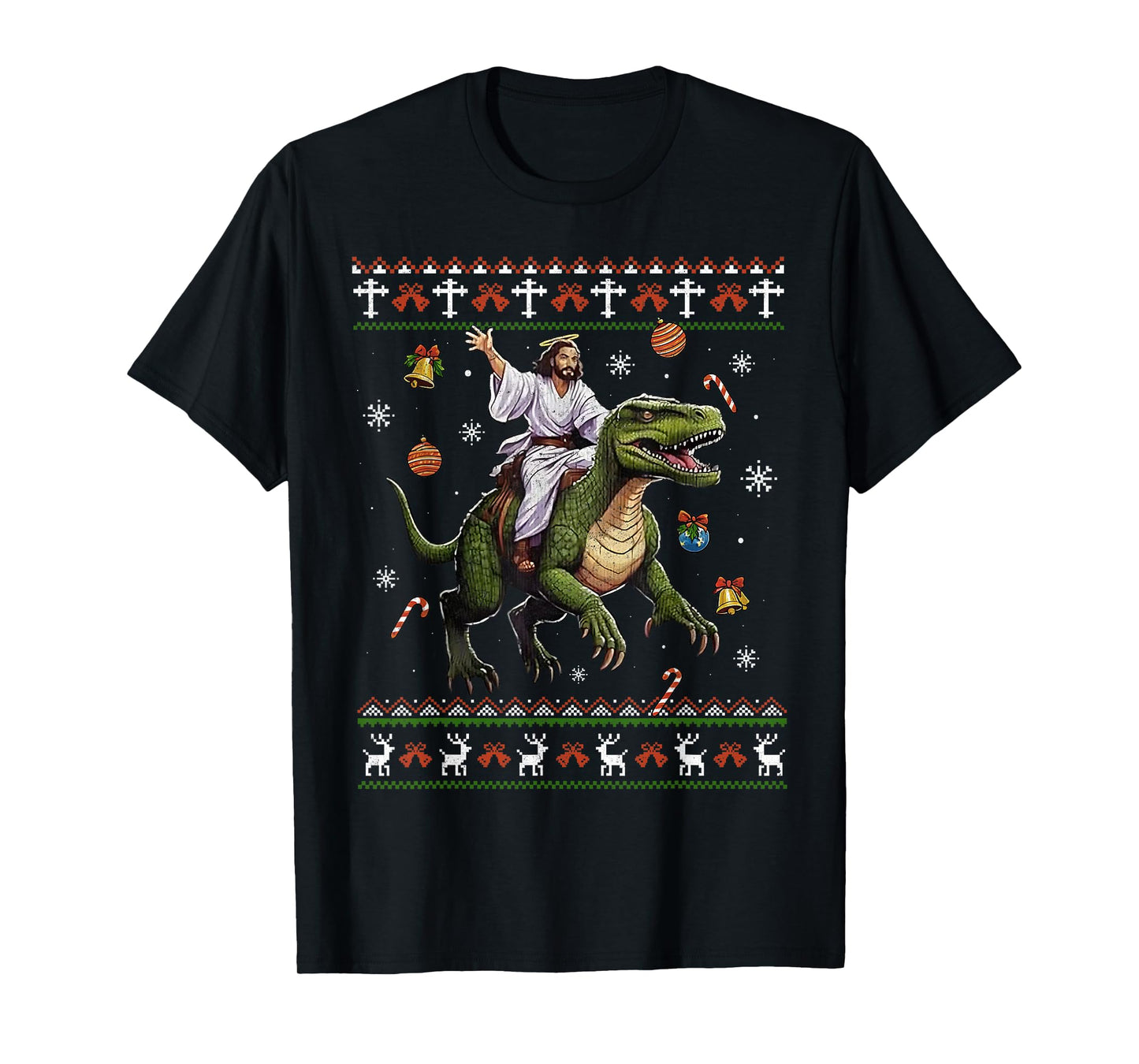 Jesus Riding Dinosaur Funny Meme Ugly Christmas Sweater T-Shirt