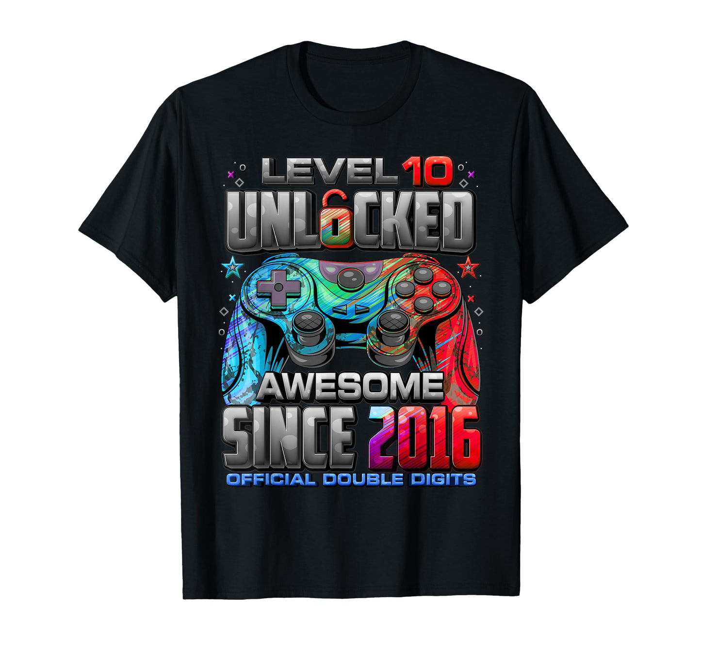 Level 10 Unlocked Awesome Since 2016 10th Birthday Gaming T-Shirt
