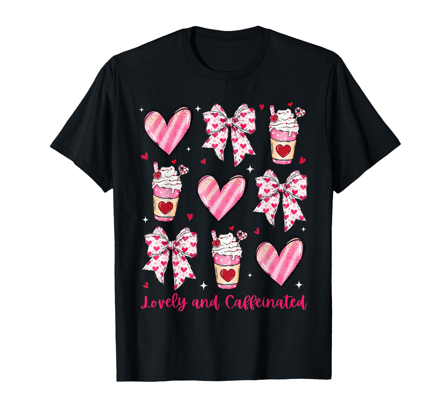 Lovely and Caffeinated Coquette Bow Coffee Lover Girl Women T-Shirt