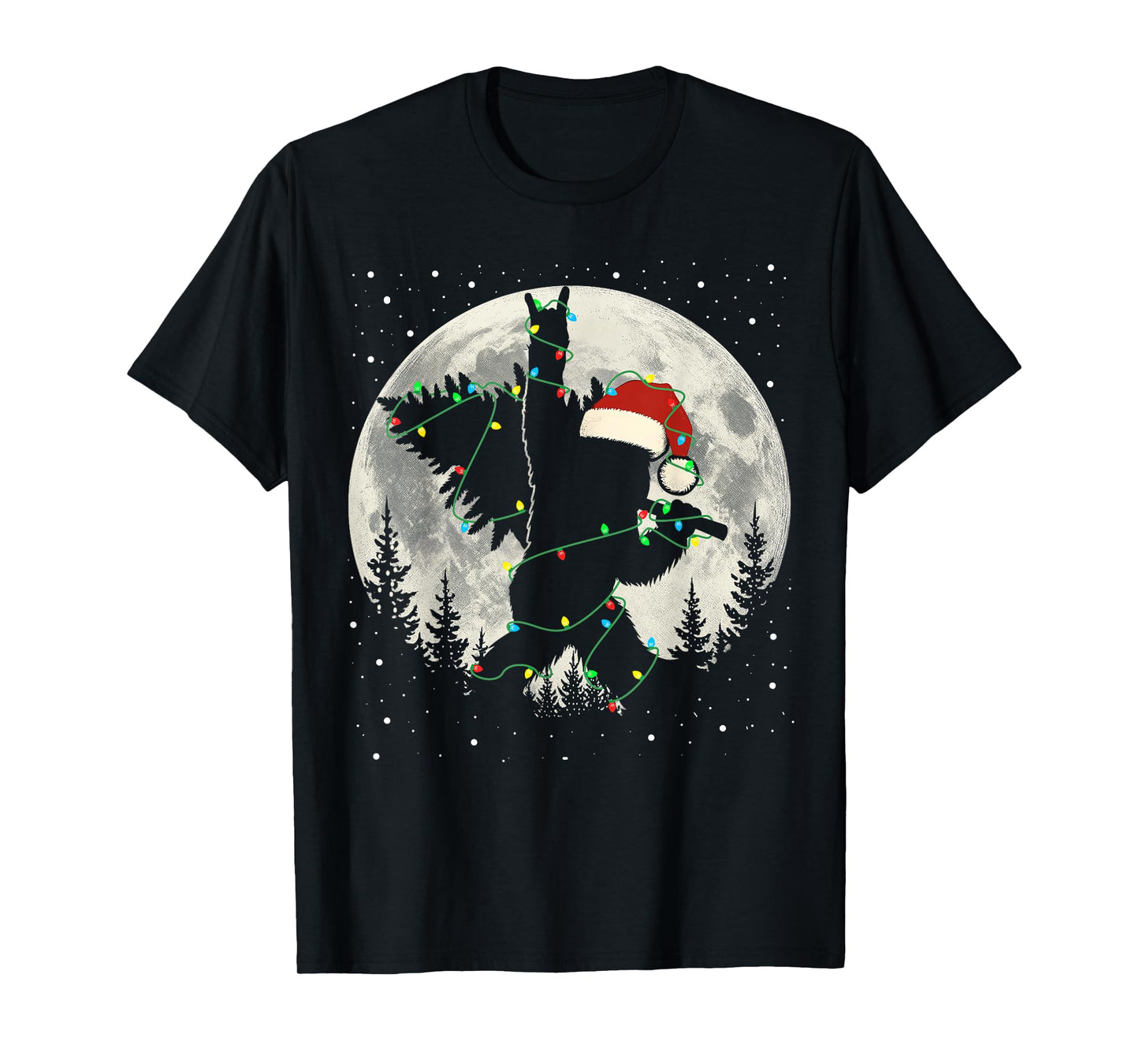 Funny Santa Bigfoot Xmas Lights Big Foot Rock On Forest Moon T-Shirt