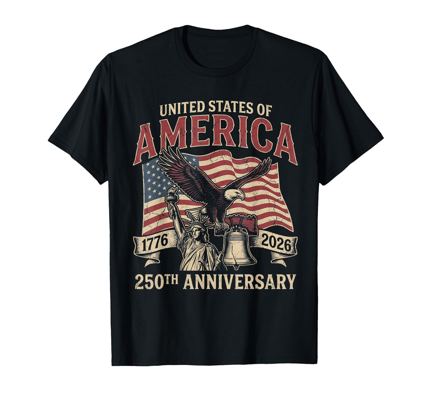 Vintage 250 Years 1776-2026 250th Birthday 4th July American T-Shirt