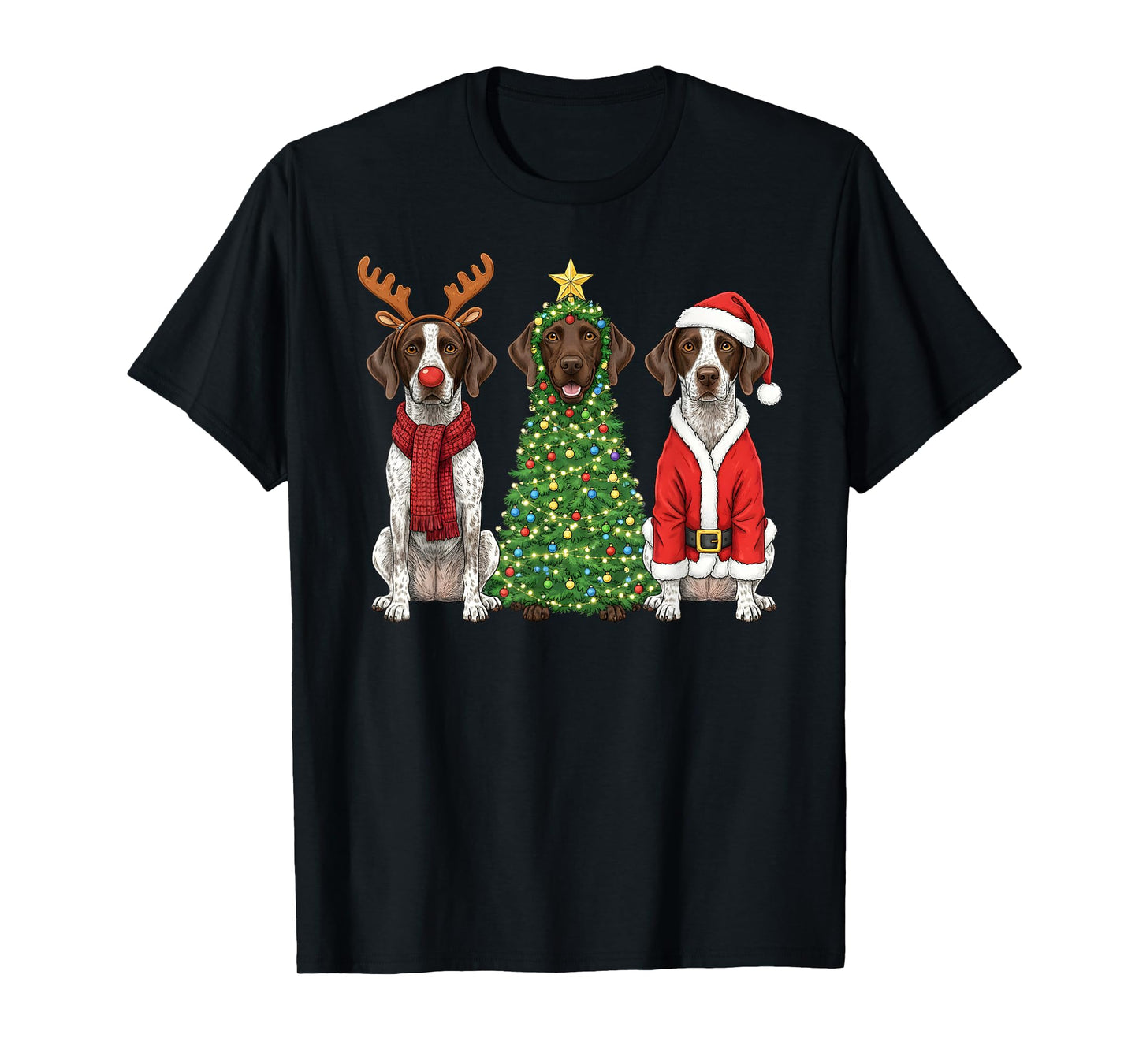 Retro Christmas German Shorthaired Pointer Santa Reindeer T-Shirt