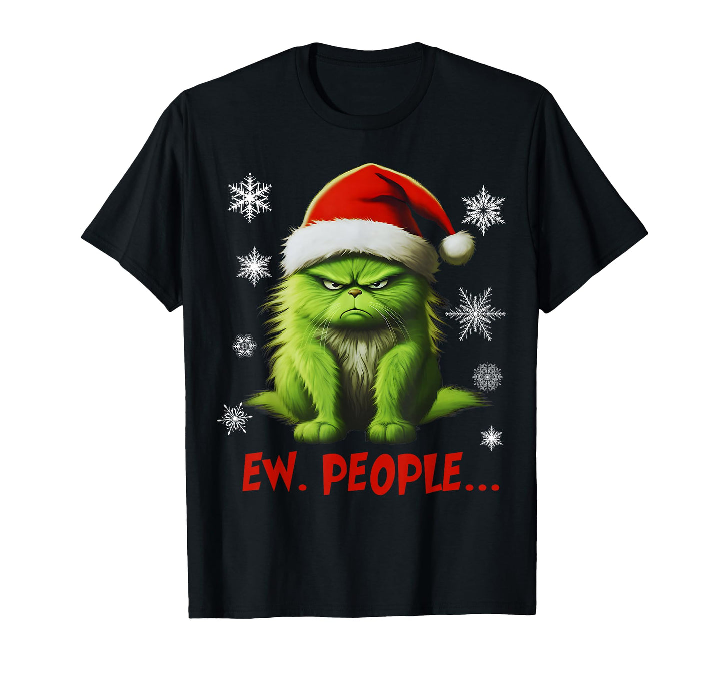 Funny Christmas Cat Ew People Meowy Cat Lovers Santa Hat Y2K T-Shirt