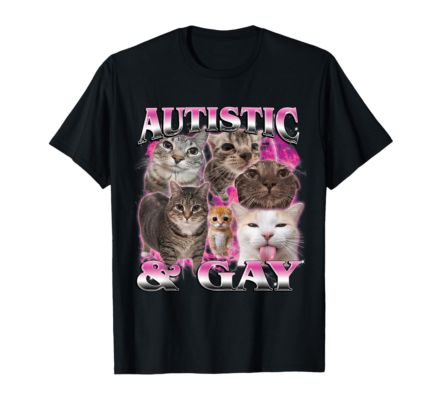 Autistic and Gay Funny Stupid Dank Cat Meme Bootleg Graphic T-Shirt