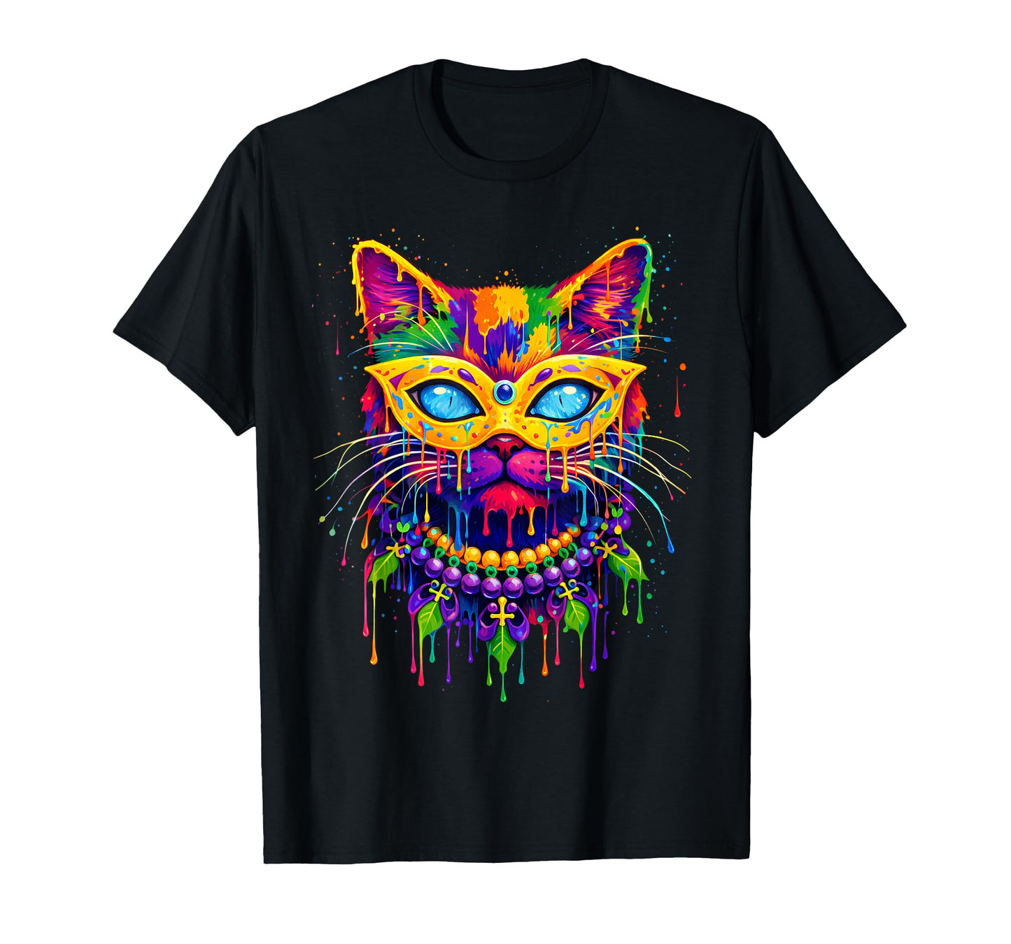 Cat Drip Mardi Gras Carnival Jester Beads Meow Kitty Pet T-Shirt