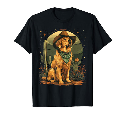 Golden Retriever Cowboy Dog Western Goldie Golden Cowboy Hat T-Shirt