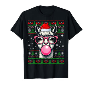 Llama Christmas Ugly Sweater Funny Santa Animal Head Xmas T-Shirt