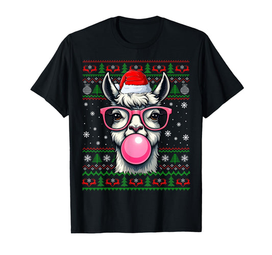 Llama Christmas Ugly Sweater Funny Santa Animal Head Xmas T-Shirt