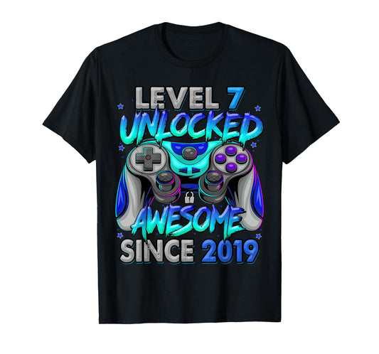 Level 7 Unlocked Awesome Since 2019 7th Birthday Gaming T-Shirt