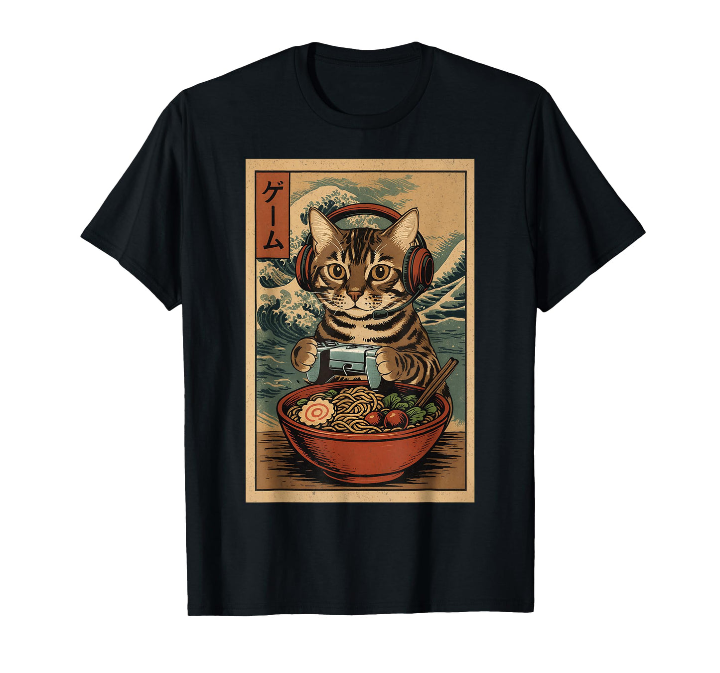 Cute Kawaii Gamer Cat Funny Ramen Retro Japanese Cat Gaming T-Shirt