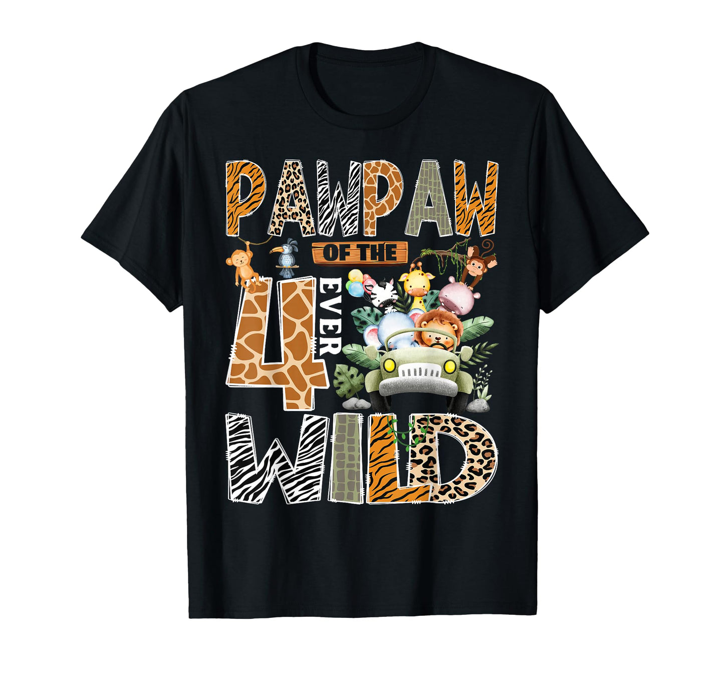 Pawpaw of The Four Ever Wild Safari Jungle 4th Birthday Boy T-Shirt