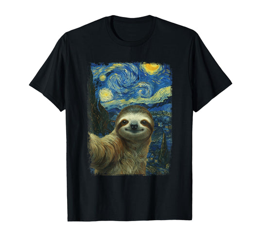 Sloth Selfie Van Gogh Starry Night Funny T-Shirt