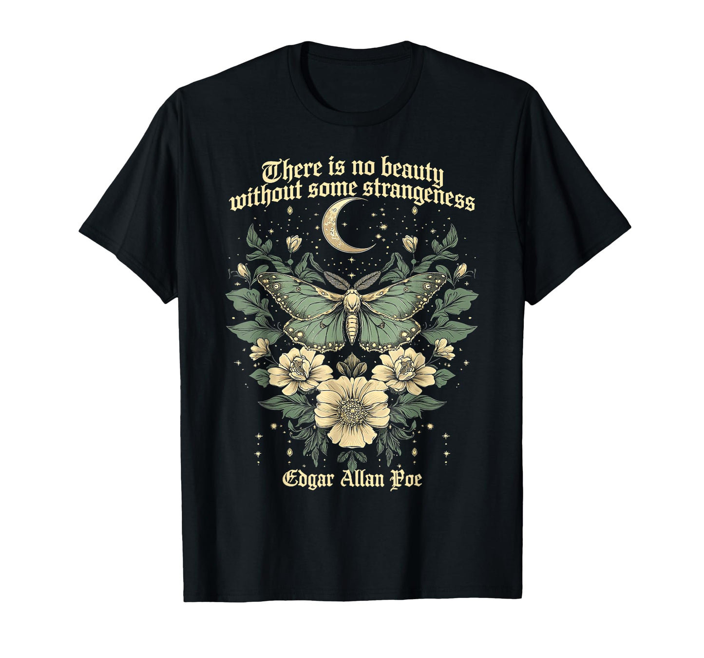 Dark Academia Aesthetic Edgar Allan Poe Moth Moon T-Shirt