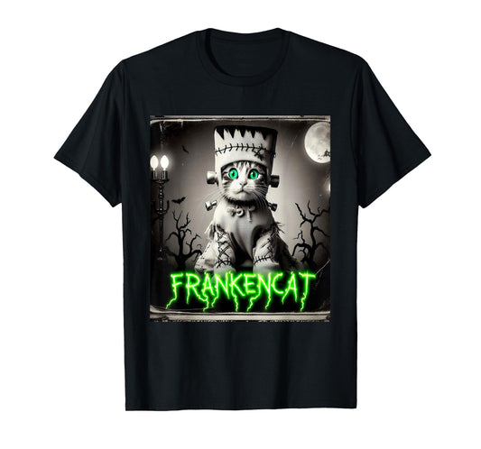 Frankencat Frankenstein Cat Vintage Photo Halloween Funny T-Shirt