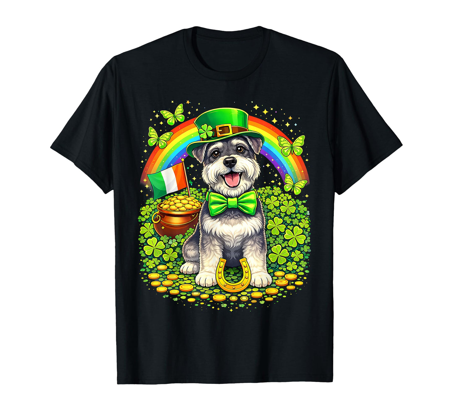 Lucky Miniature Schnauzer St Patrick’s Day Rainbow Shamrock T-Shirt