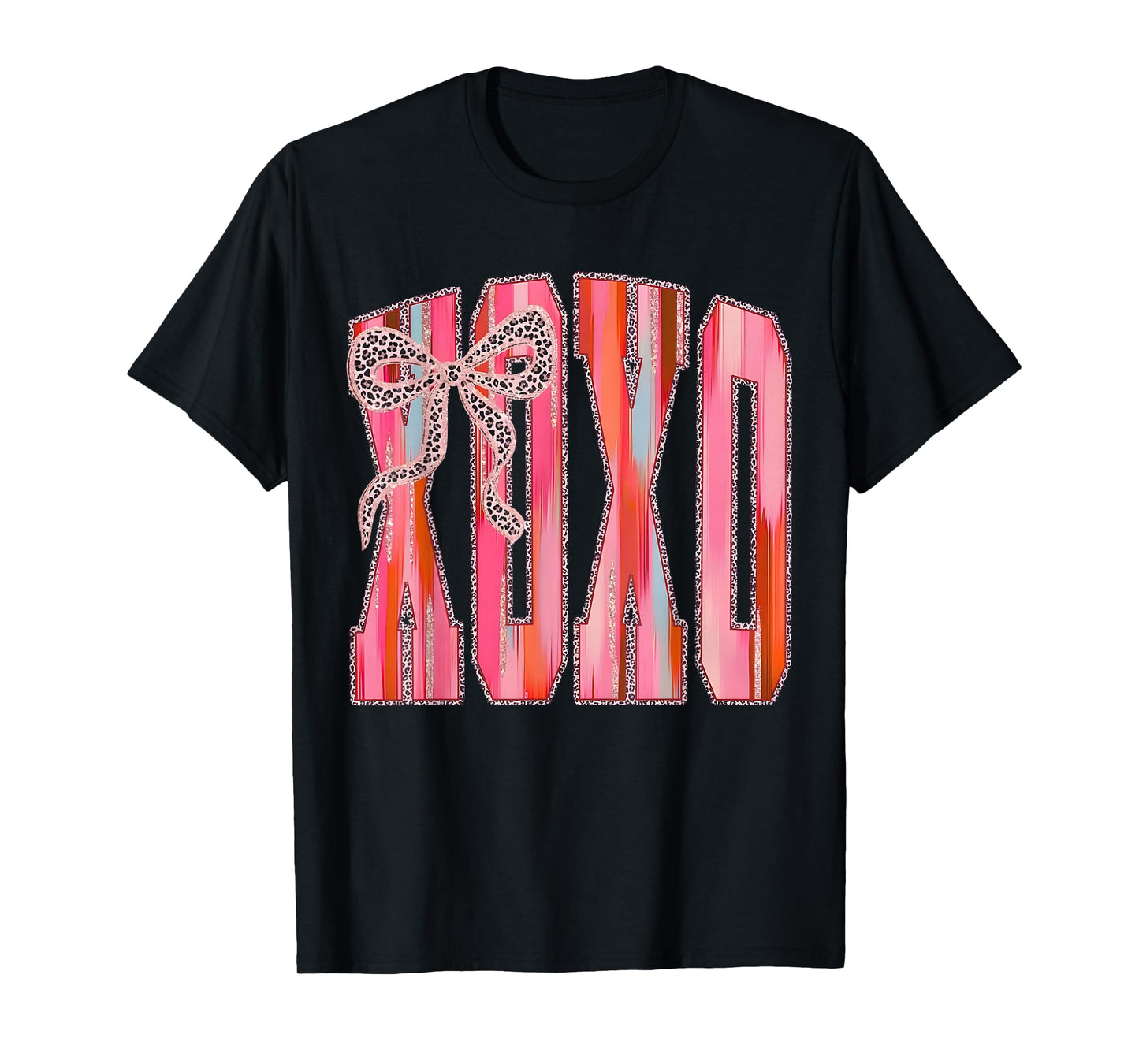 XOXO Leopard Bow Funny Valentine's Day Coquette Pink T-Shirt