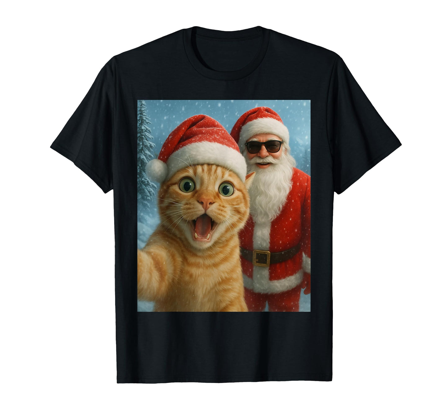 Funny Cat Selfie with Santa Claus Christmas Meme Xmas Kids T-Shirt
