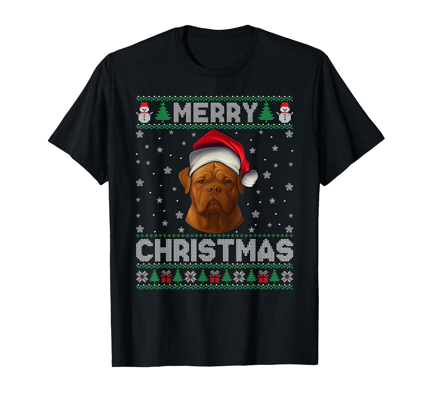 Merry Christmas 2025 Dogue De Bordeaux Santa Hat Ugly Xmas T-Shirt