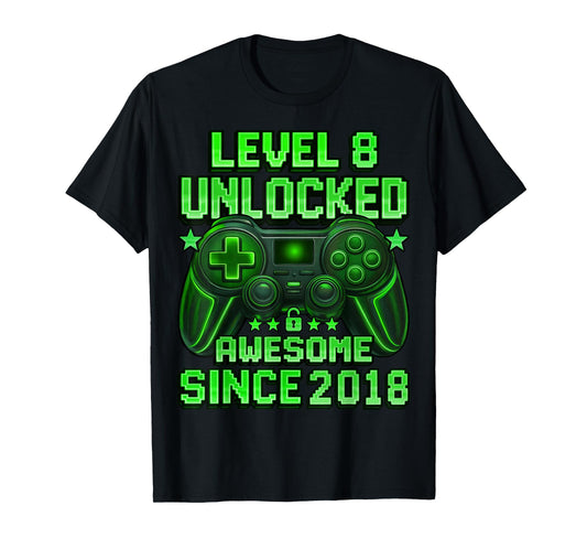 Level 8 Unlocked 8 Year Old Gifts for Boys 8th Birthday Boy T-Shirt