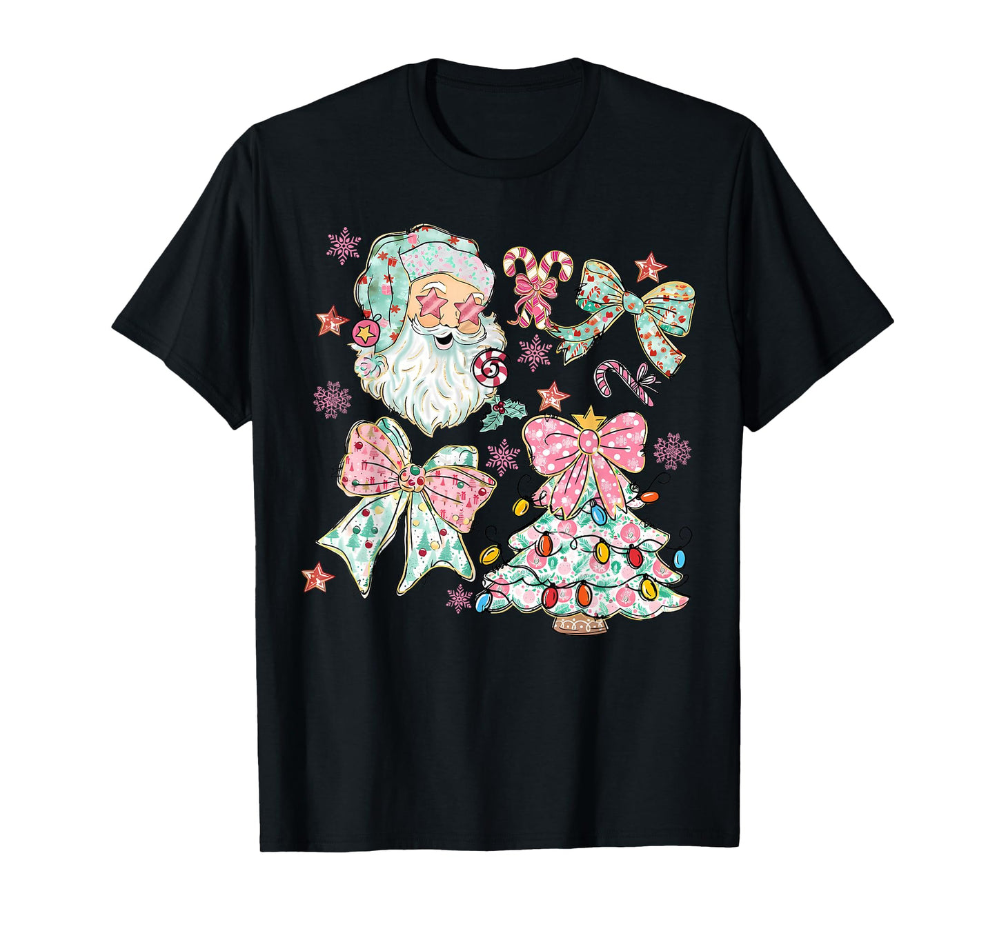 Pastel Santa Bow Christmas Tree Cute Holiday T-Shirt