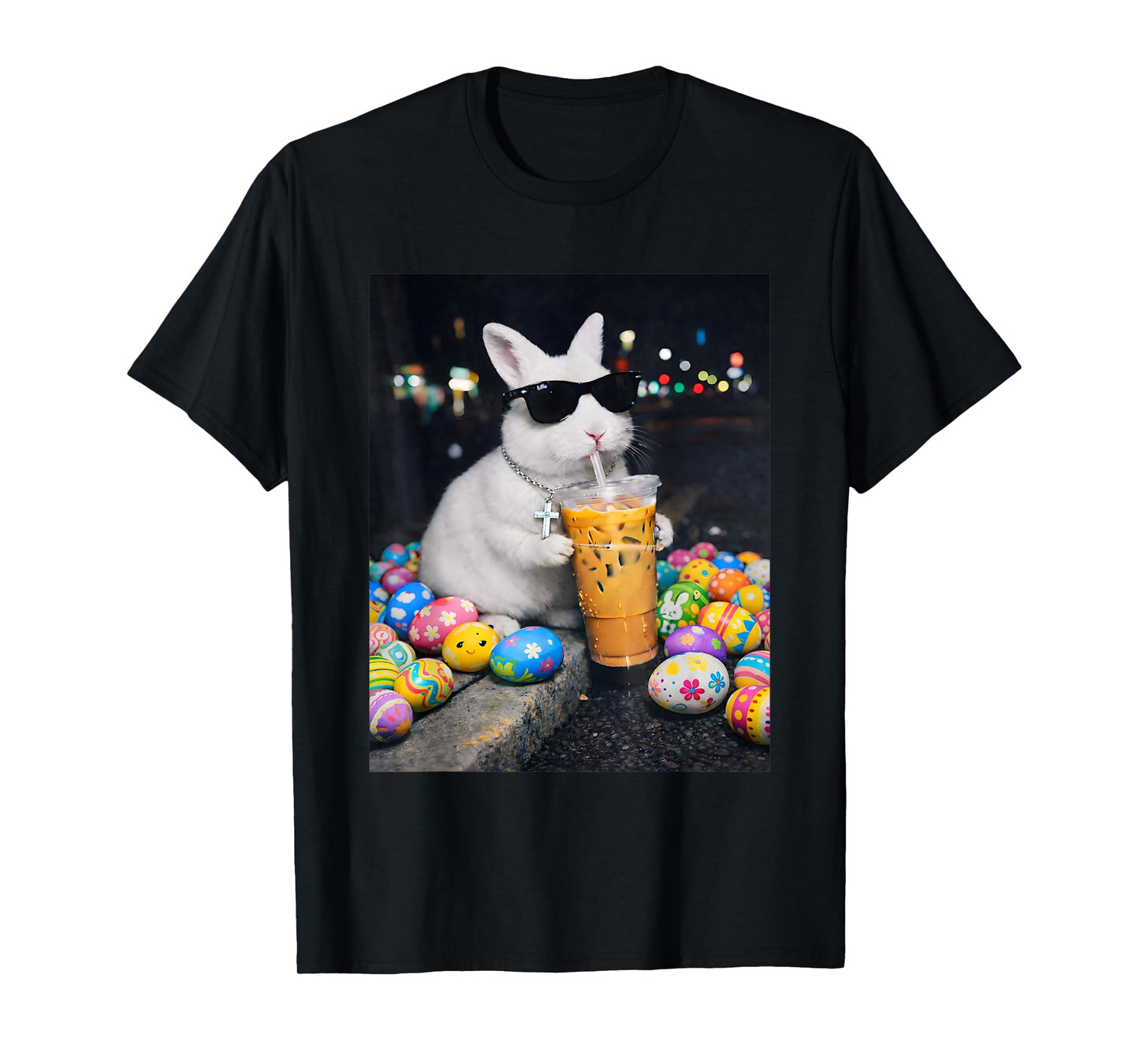 Easter Bunny Drinking Iced Cofffe Men Bunny Easter Women T-Shirt