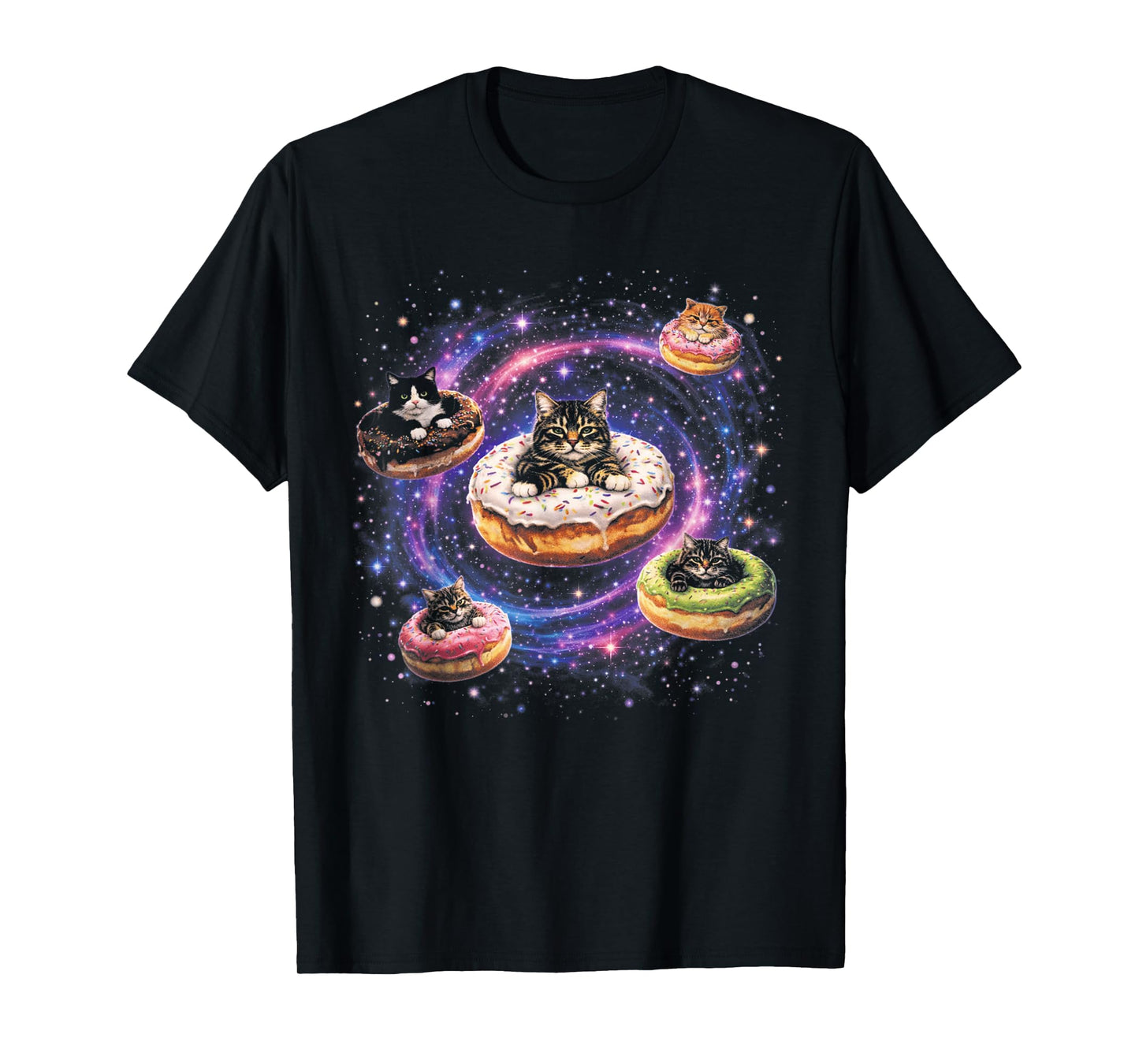 Cat Donut 90s Vintage Graphic Retro Cats in Space Tee T-Shirt