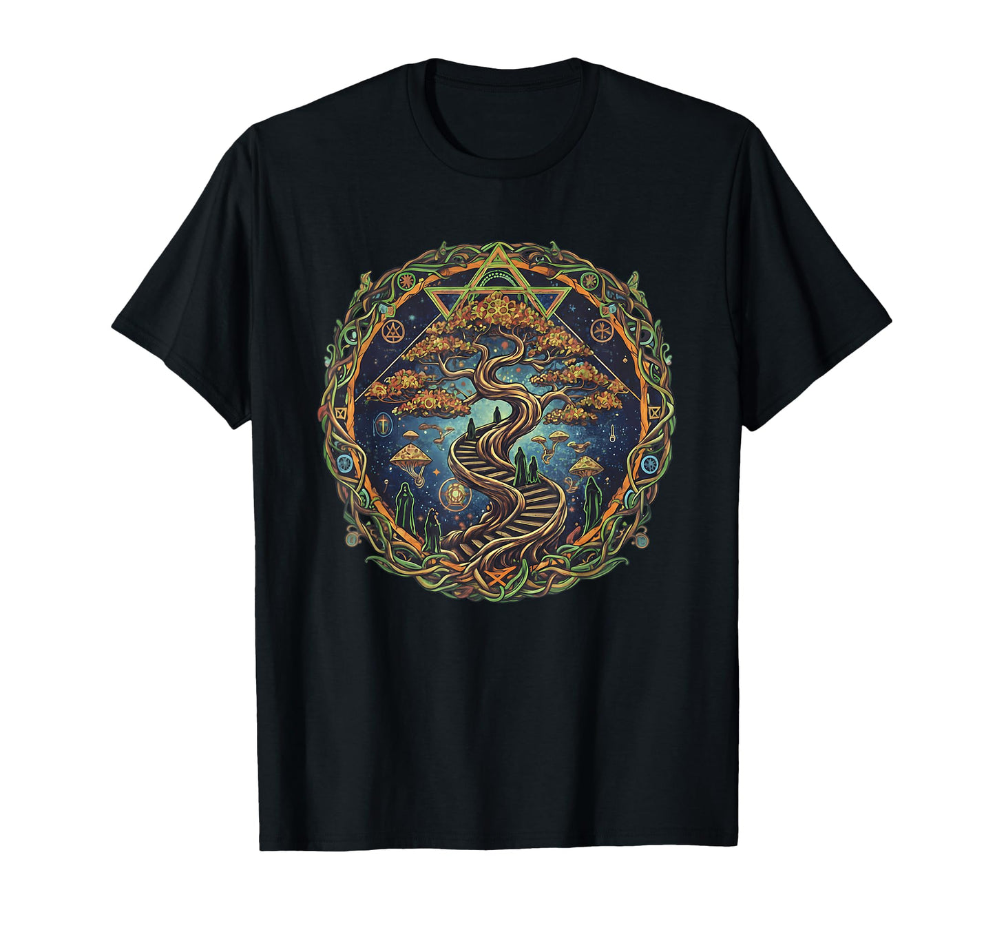 Psychedelic Bonsai Stairway Mindful Art Design T-Shirt
