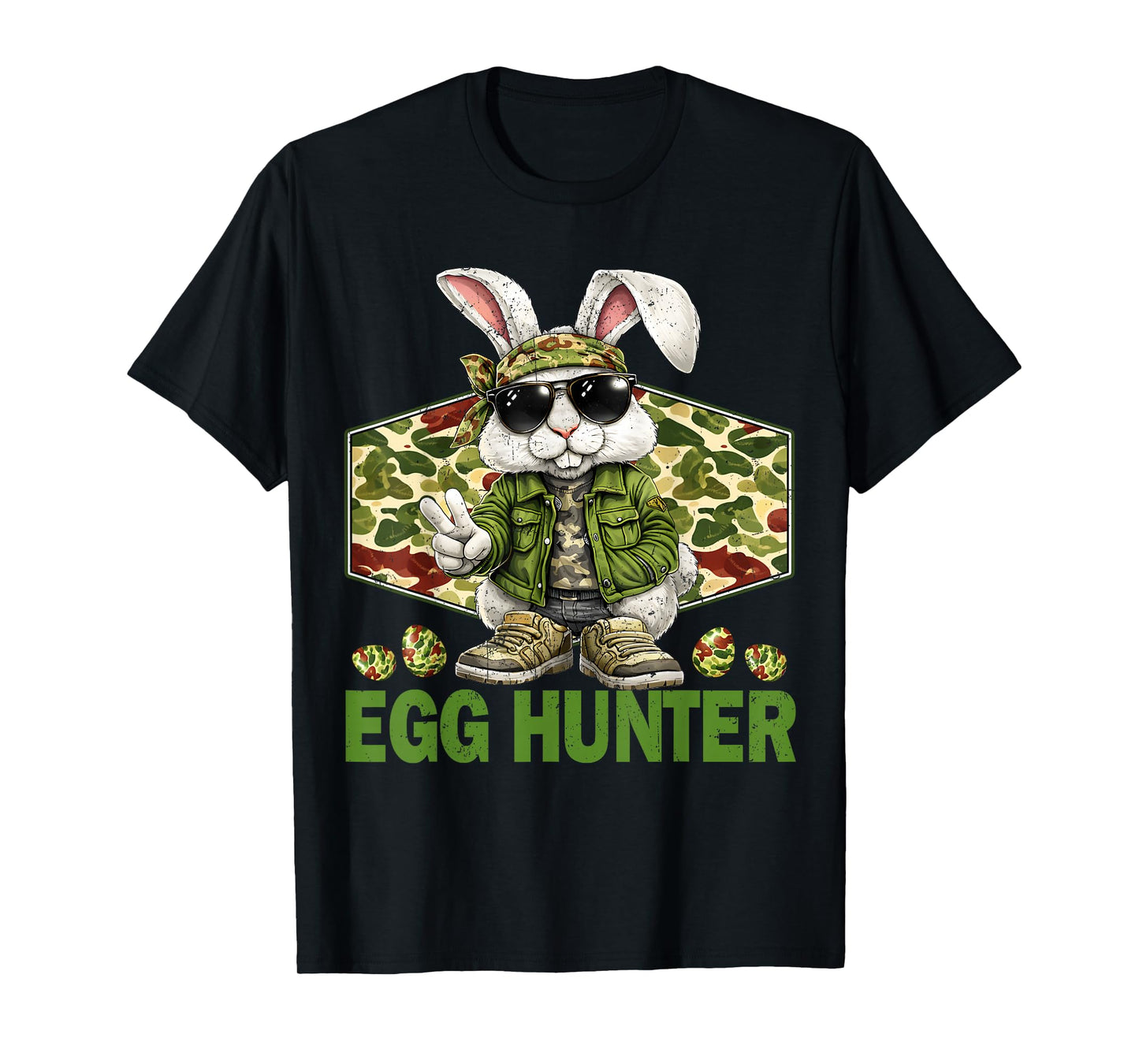 Egg Hunter Cute Rabbit Peace Sign Camo Easter Bunny Men T-Shirt