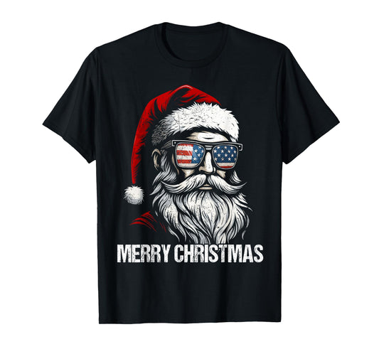 Mery Christmas Vintage Santa US Flag Pjs Pajamas Xmas Men T-Shirt