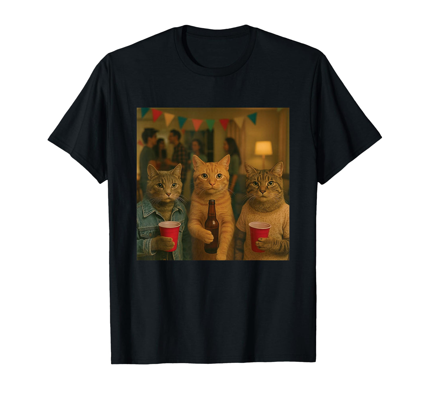 Funny Cat Party Cats Photo Funny Retro Vintage Aesthetic T-Shirt