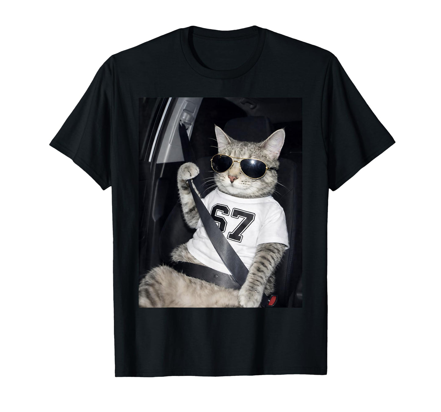 Funny 67 Cat Wearing Sunglasses Six Seven 6 7 Cool Cat Meme T-Shirt