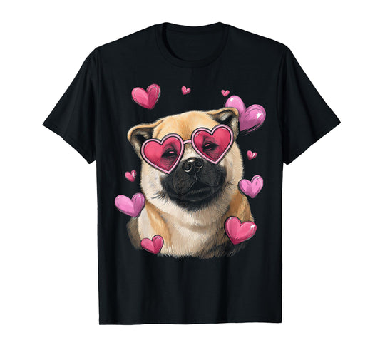 Akita Dog Valentine's Day Heart Sunglasses T-Shirt