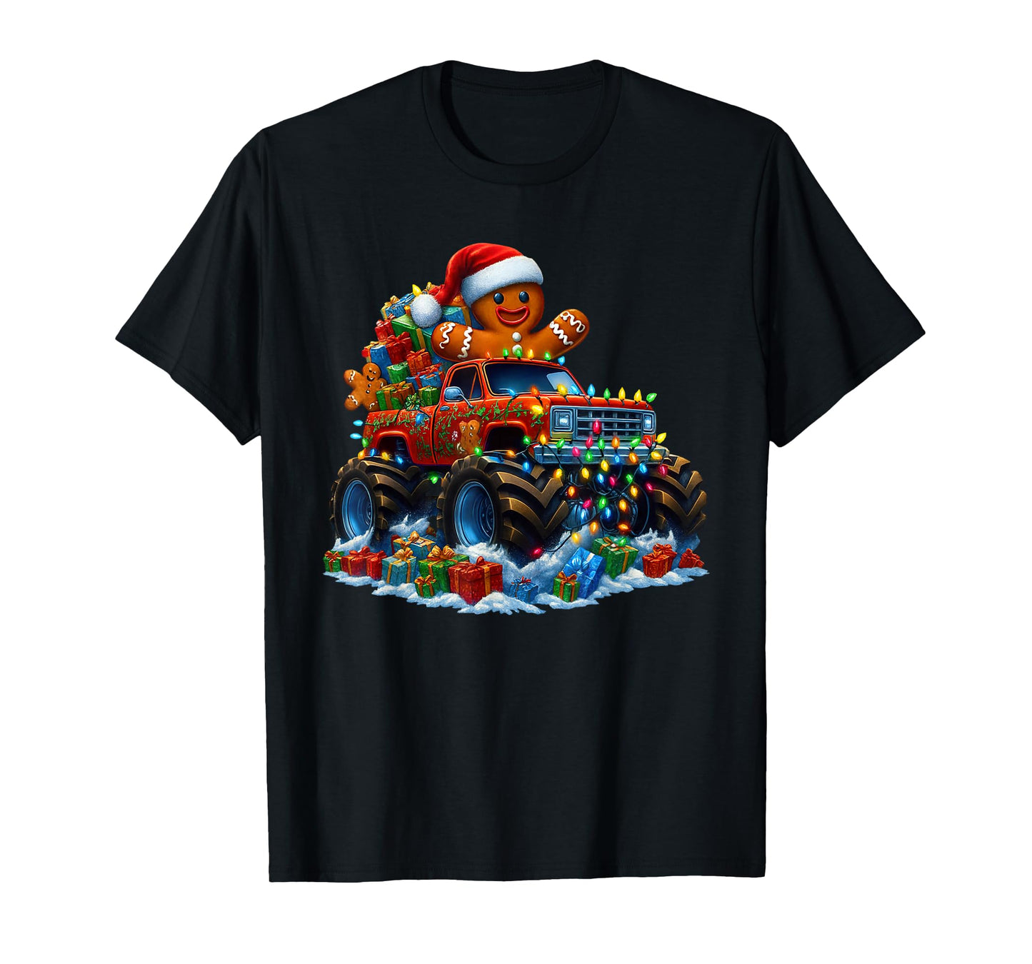 Monster Truck Gingerbread Man Funny Christmas Baking T-Shirt