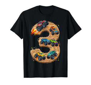 3 Year Old Monster Truck Boy Toddler 3rd Birthday Party T-Shirt