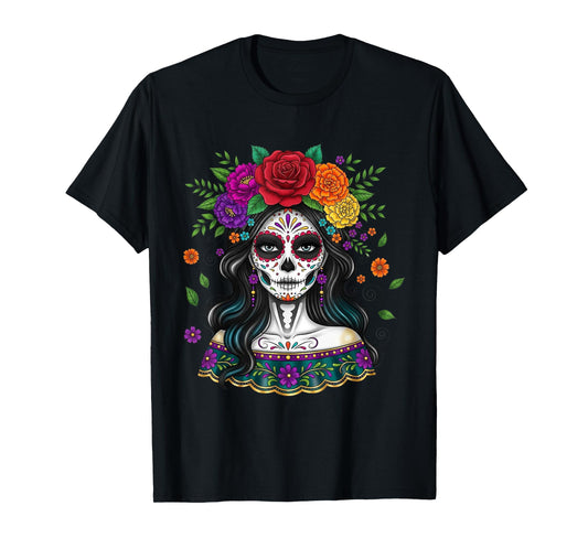 De Los Muertos La Catrina Day of The Dead Women Sugar Skull T-Shirt