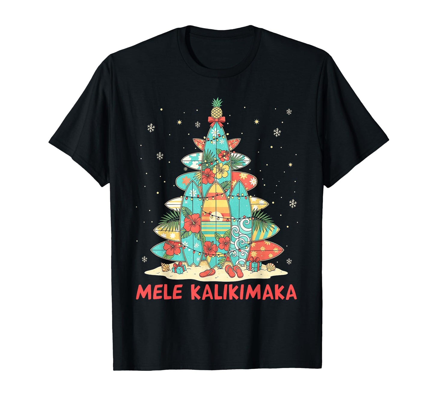 Hawaiian Surfboard Christmas Tree Mele Kalikimaka Tropical T-Shirt