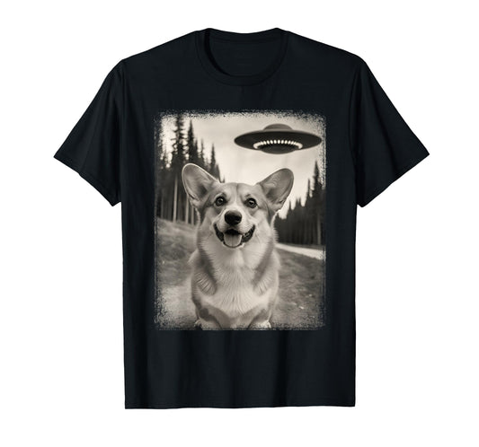 Funny Corgi UFO Selfie Dog Alien Spaceship Corgi T-Shirt