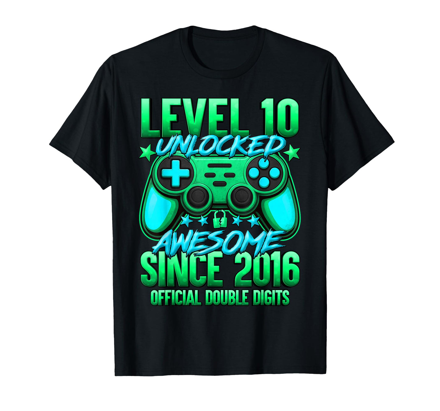 Official Double Digits Level 10 Unlocked 10th Birthday Boy T-Shirt