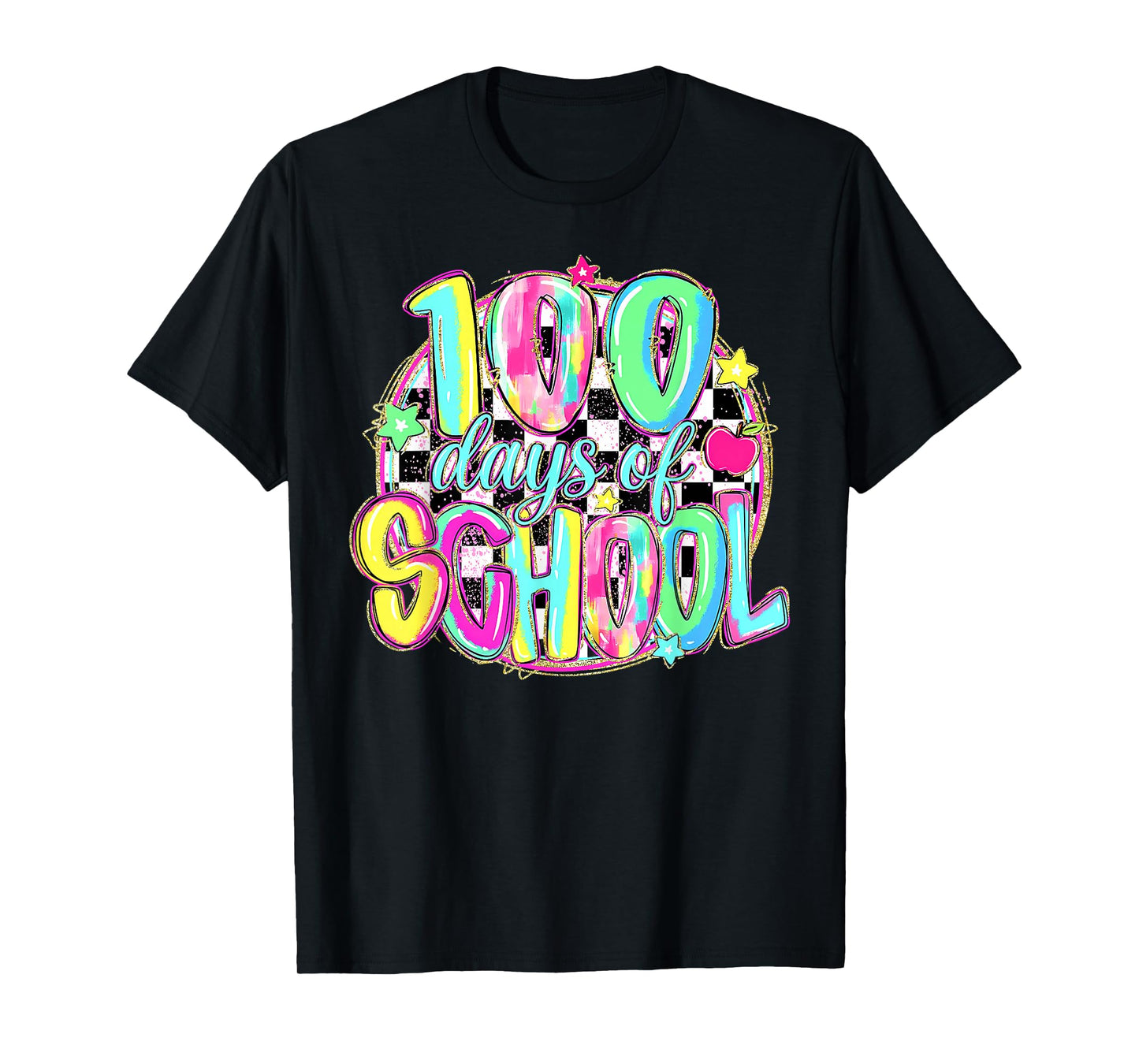 100 Days of School Funny Retro Checkered Circle Meme Student T-Shirt