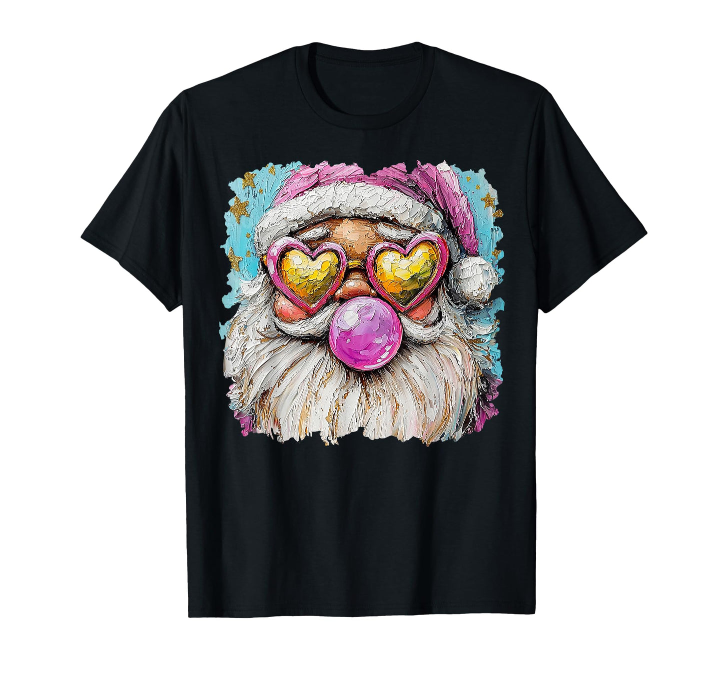 Santa Heart Glasses Christmas Art T-Shirt