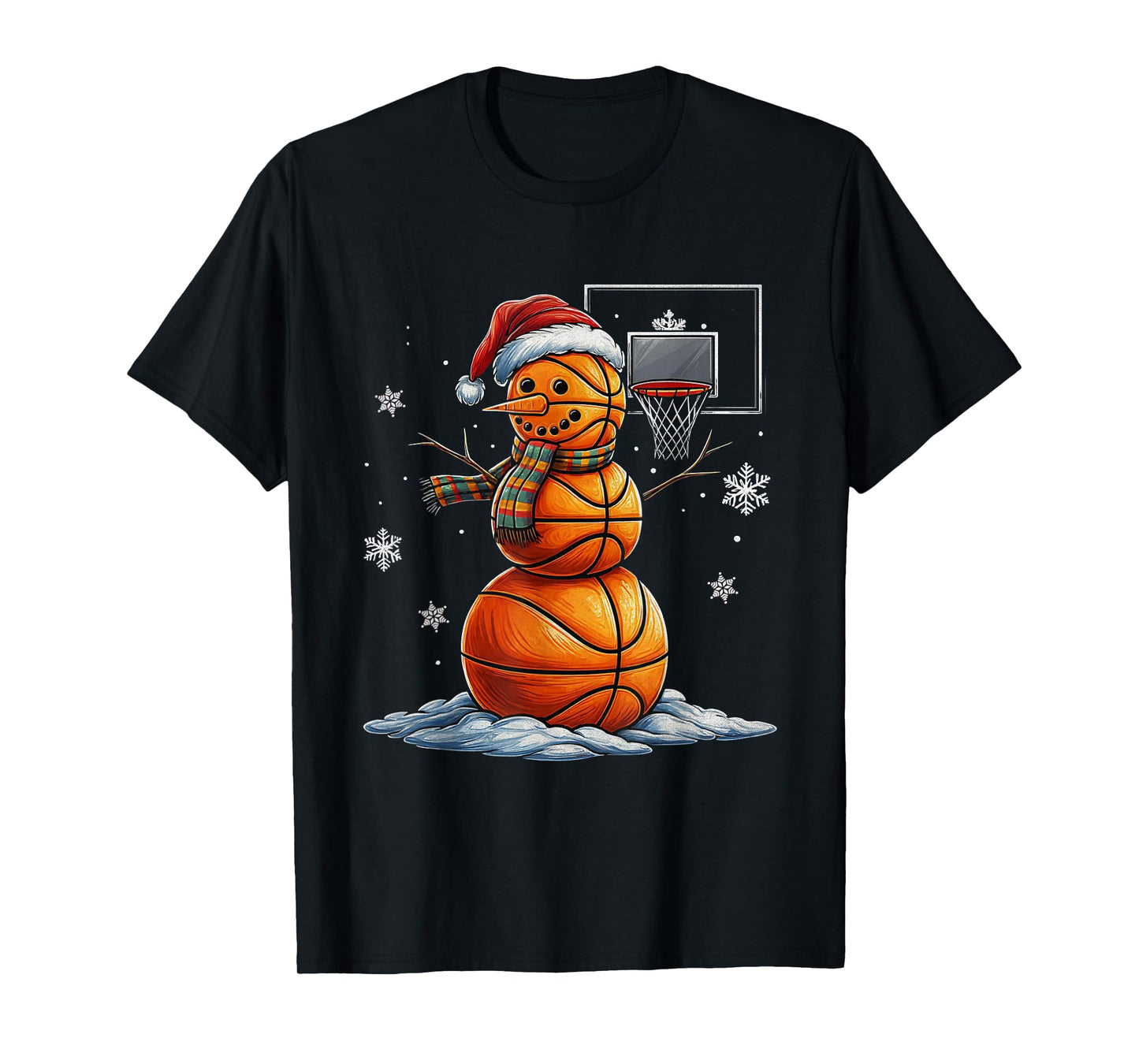 Basketball Snowman Christmas Santa Hat Funny Xmas Basketball T-Shirt