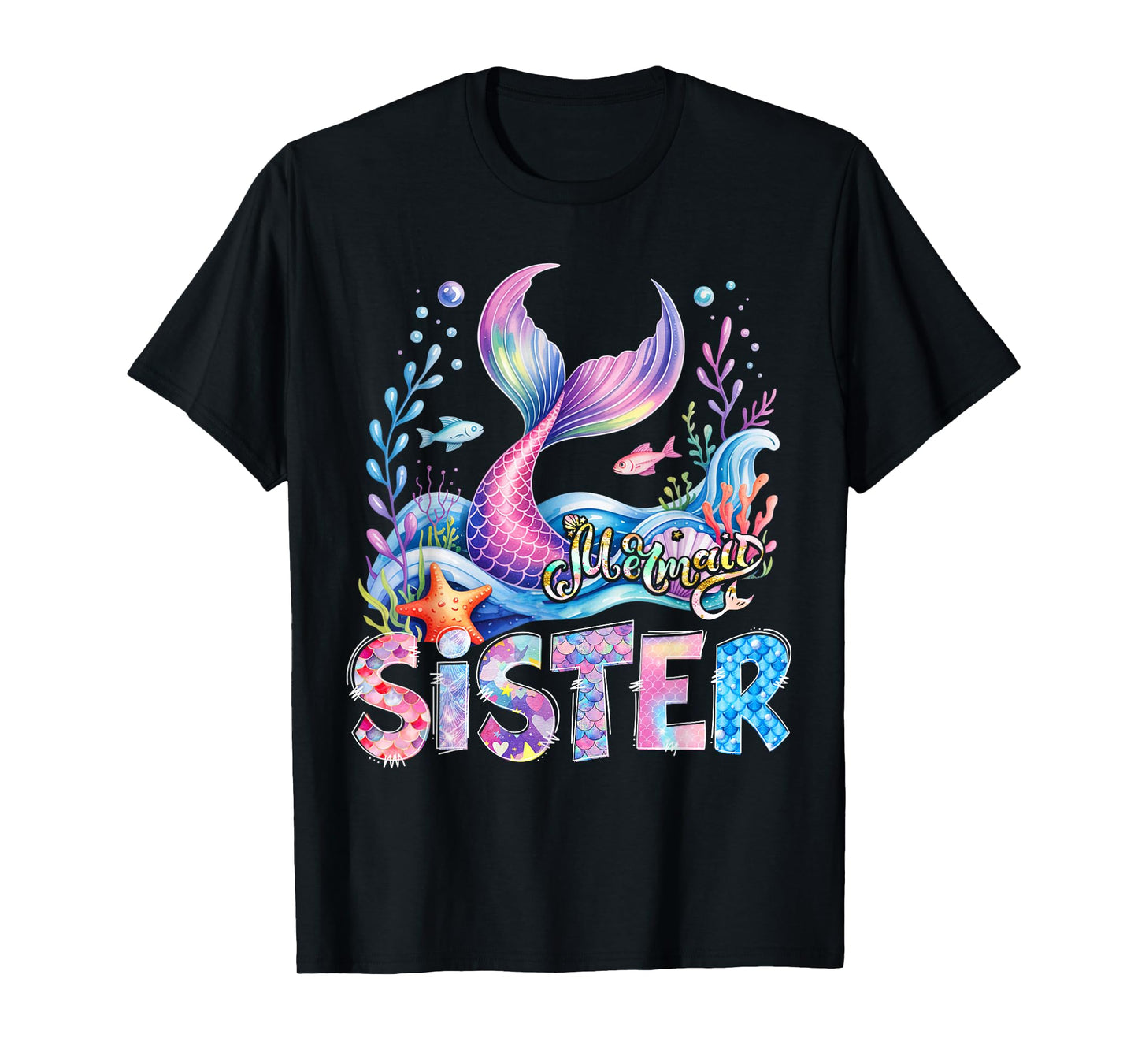 Mermaid Sister Family Matching Birthday Girl Party T-Shirt