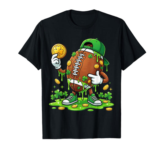 Youth Boys St Patricks Day Football Drip Shamrock Men Sports T-Shirt