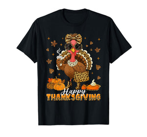 Leopard Bougie Turkey Drinking Coffee Happy Thanksgiving T-Shirt