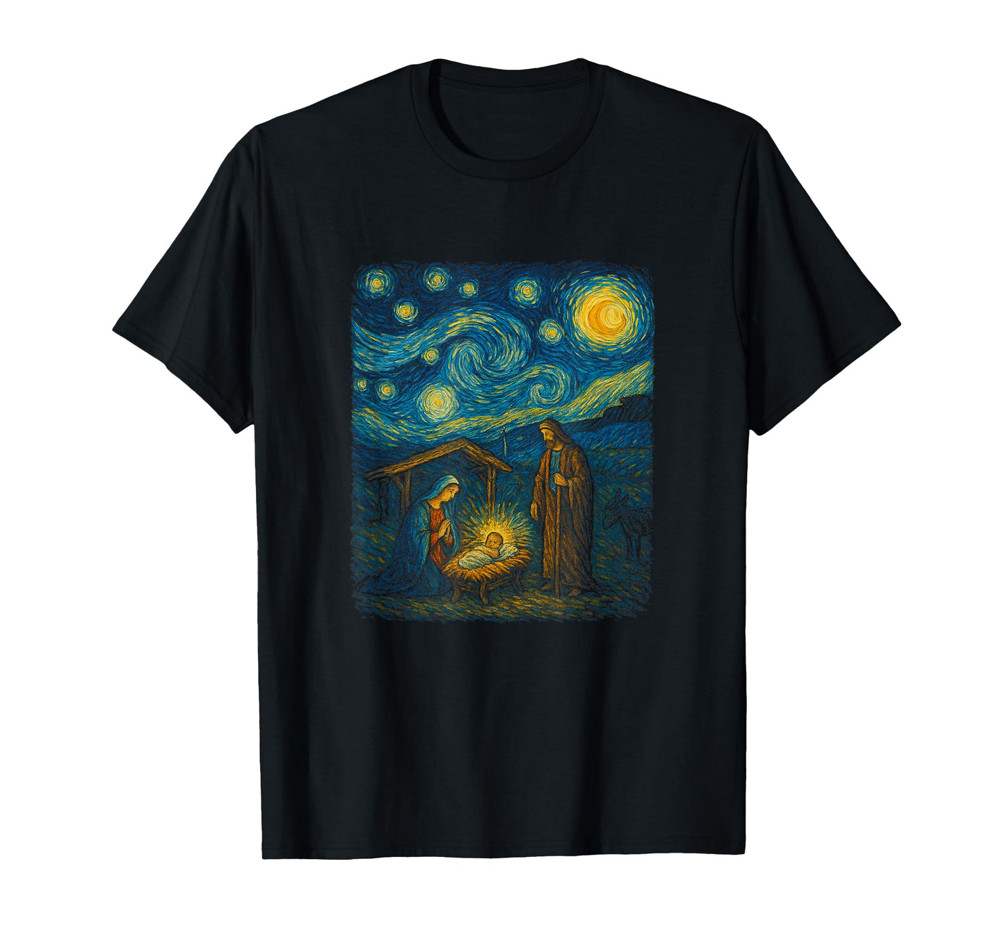 Christian Star Night Contemporary Art Nativity Scene T-Shirt