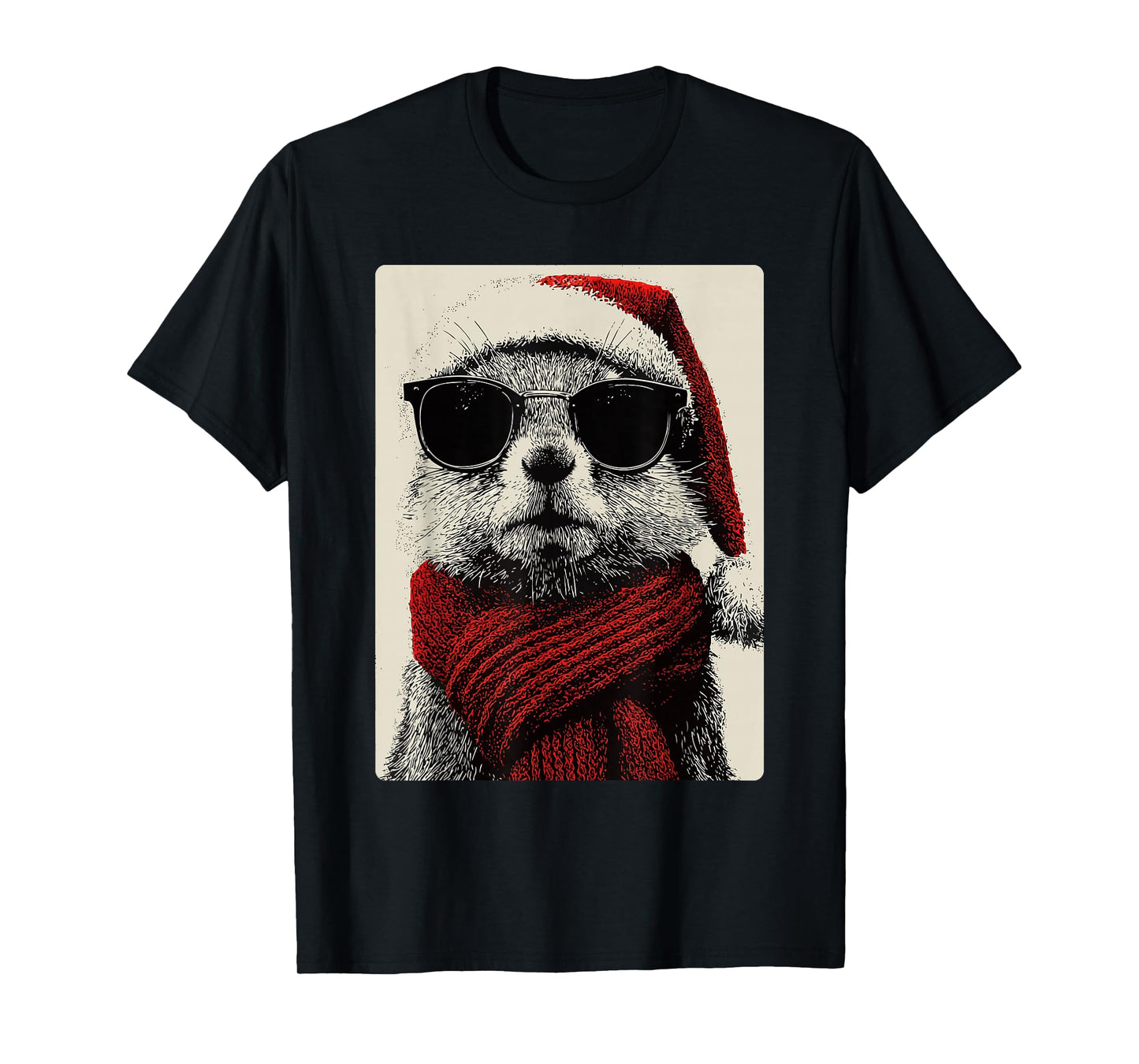 Christmas Squirrel with Sunglasses Santa Hat Funny Animal T-Shirt