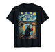 Black Cat Starry Night Van Gogh Valentine's Day Cat Lover T-Shirt