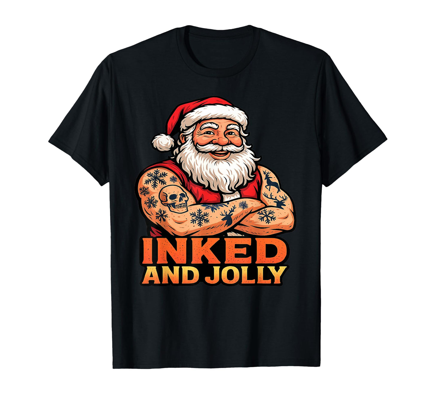 Inked and Jolly Funny Tattooed Santa Christmas Tattoo T-Shirt