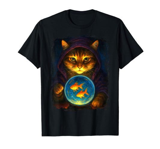Funny cat Fortune Teller with Goldfish Crystal Ball T-Shirt